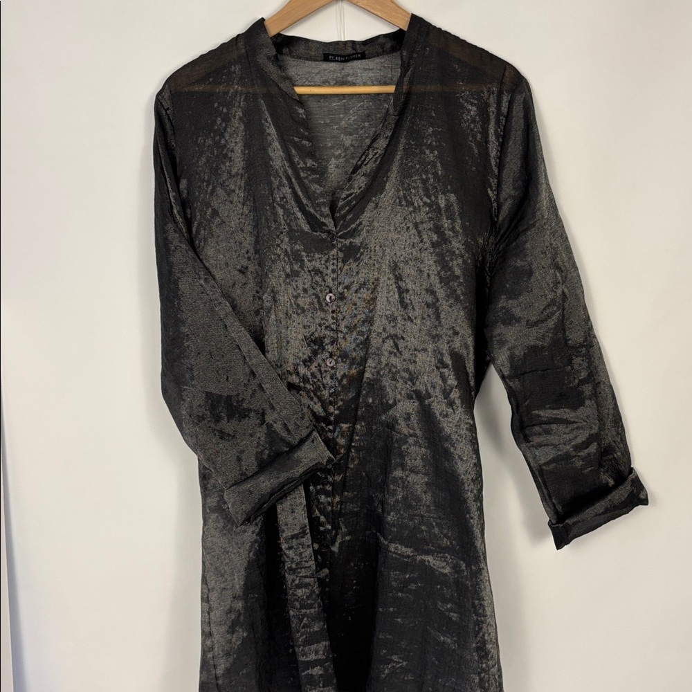 Eileen Fisher Gun Metal Metallic Tunic Top